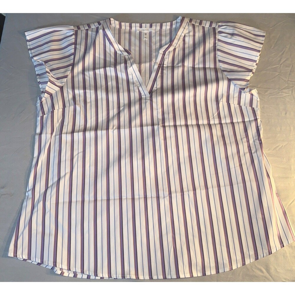 Maurices Women's Striped Shirt, White, Purple, Burnt Orange Stripes-size XL